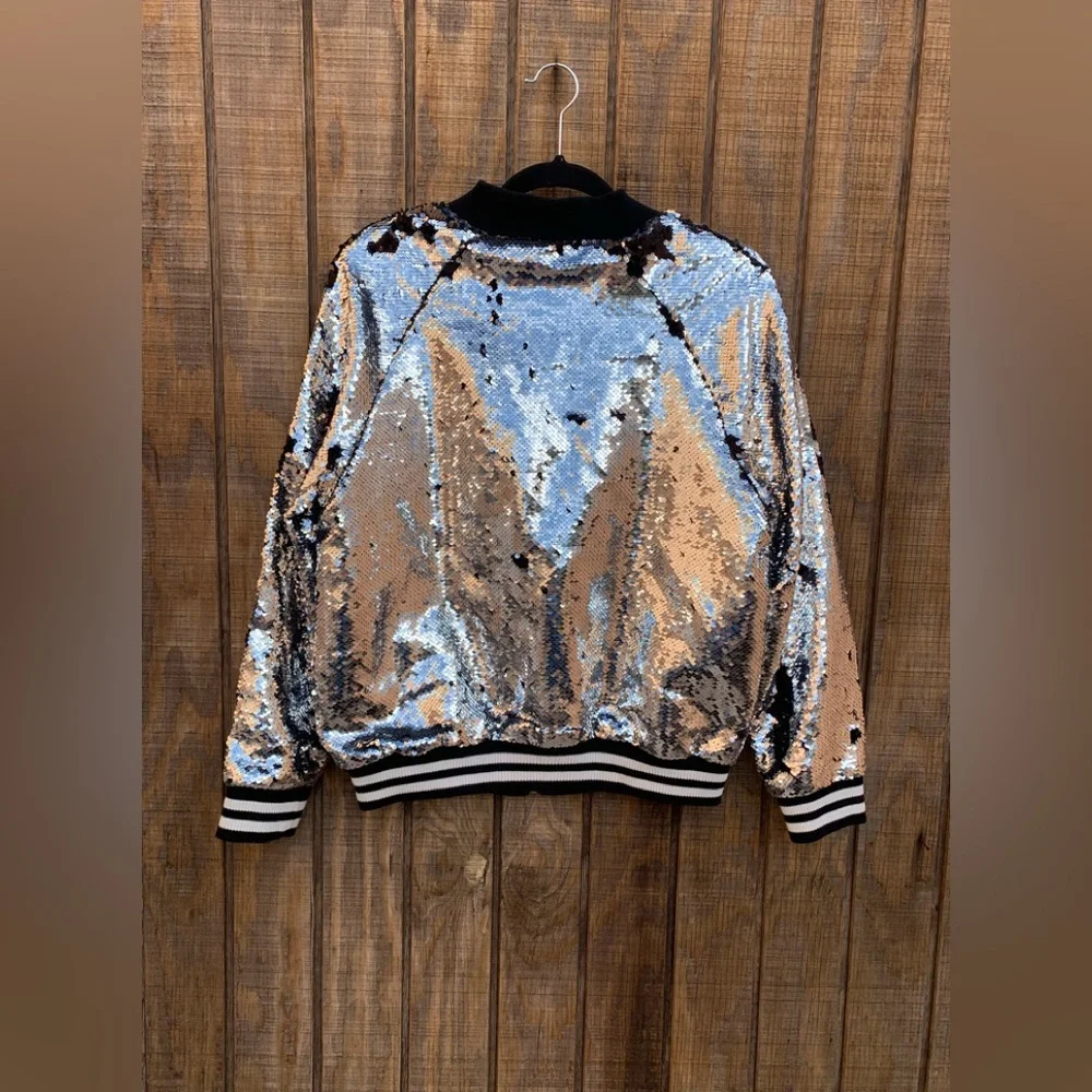 Dolce Cabo Silver & Black Sequins Bomber Jacket